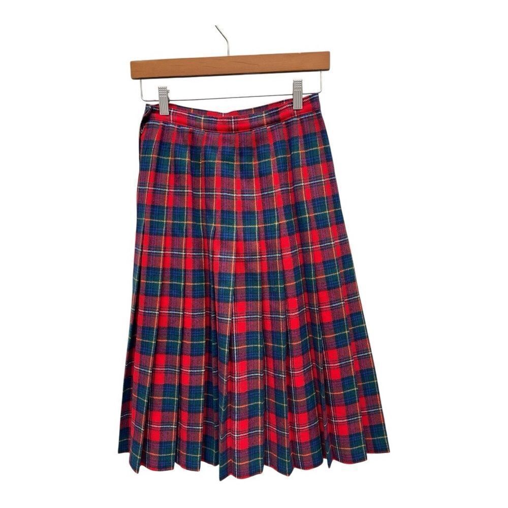 Vintage Pendleton Wool Plaid Skirt Size 10 Petite Red Tartan Pleated USA Holiday - Picture 6 of 7